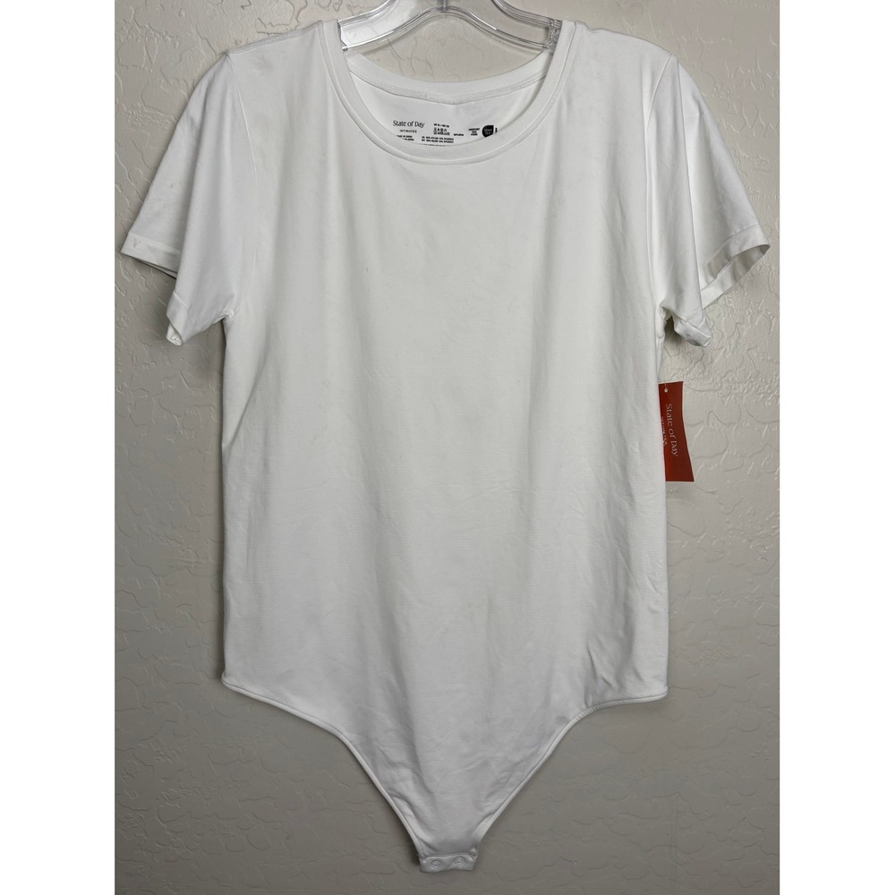 State of Day Intimates White Seamless Short Sleeve T Shirt Bodysuit XL 2709